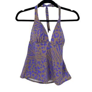 Victoria’s Secret Tankini Top M Gray Purple Animal Print Halter Padded